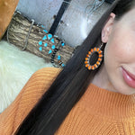 Gorgeous Orange Spiny Round Halo Genuine Earrings