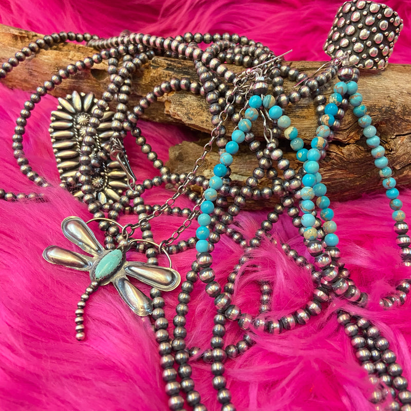 Turquoise & Navajo Pearl Large Teardrop Genuine Hoop Earrings - Country Lace Boutique