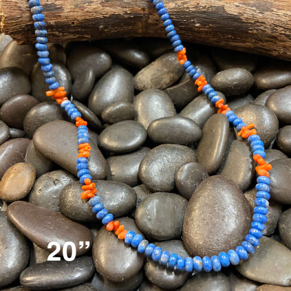 20 inch Lapis and Orange Spiny Genuine Necklace - Country Lace Boutique