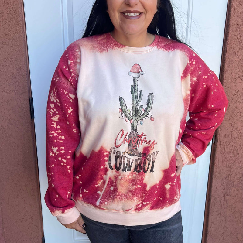 Red Bleached Cowboy Christmas Cactus Sweatshirt