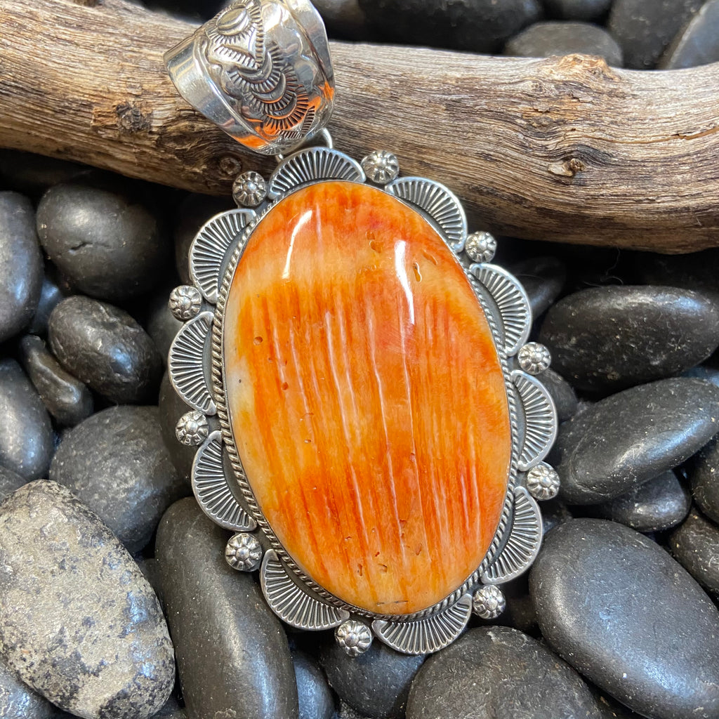 Big Orange Spiny Oval Genuine Pendant for Necklace - Country Lace Boutique