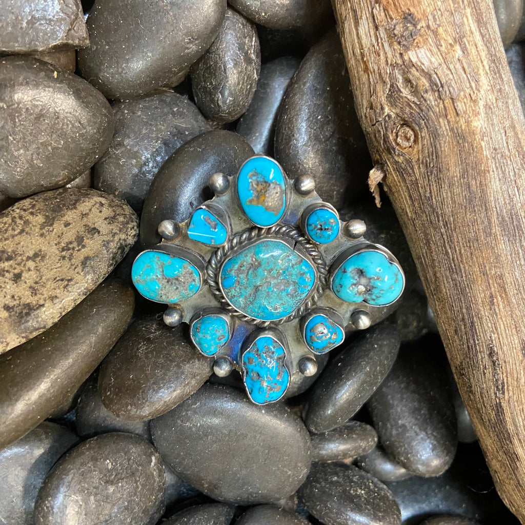 Raw Turquoise Nugget Cluster Adjustable Genuine Ring - Country Lace Boutique