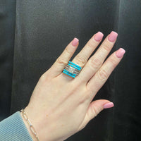 Blue Raised Turquoise 4 Inlay Genuine Sterling Silver Stacker Ring No - Country Lace Boutique