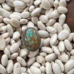 Braided Round Turquoise Oval Double Shank Sterling Silver Ring Size 6.75