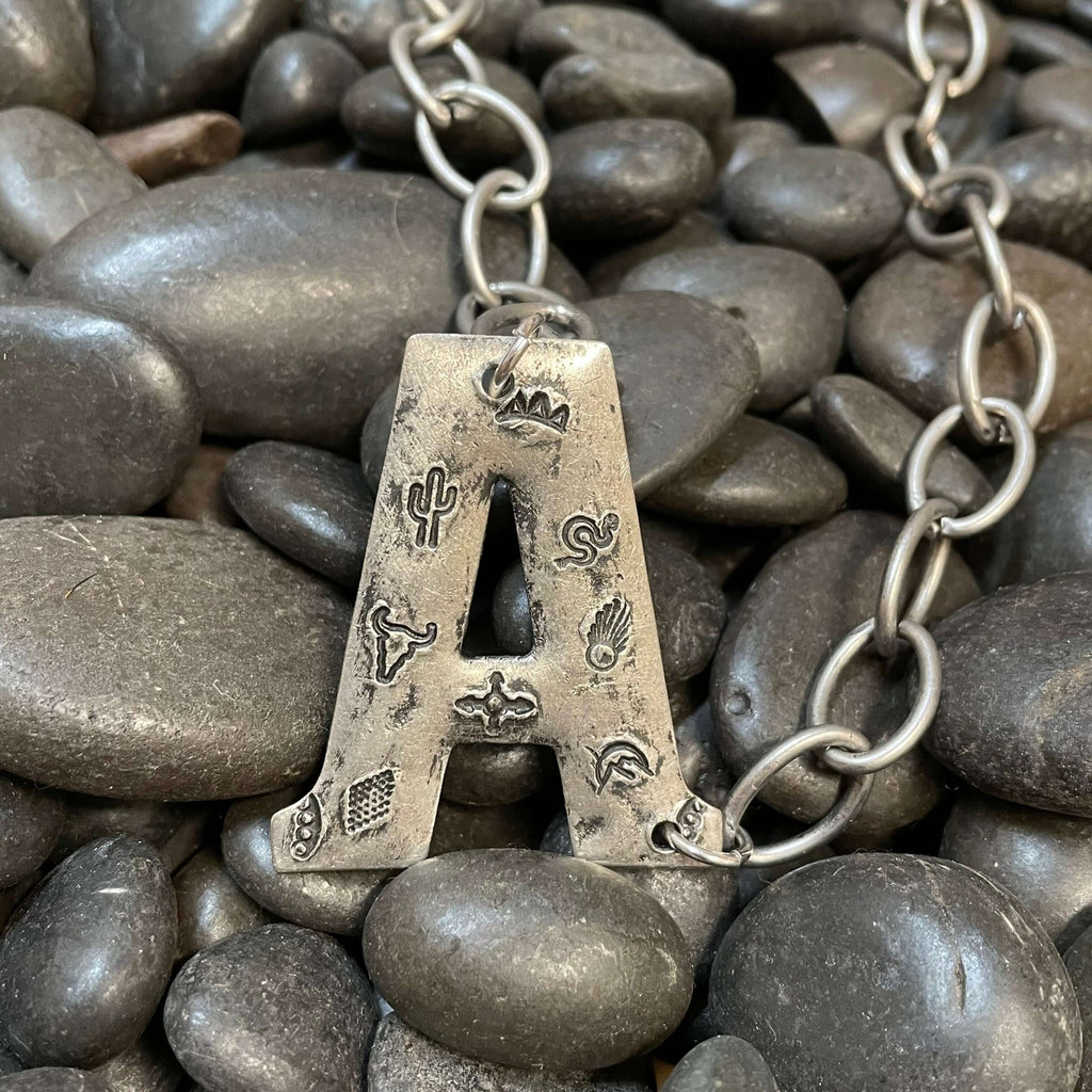 Silver Stamped Large Initial Necklaces - Country Lace Boutique