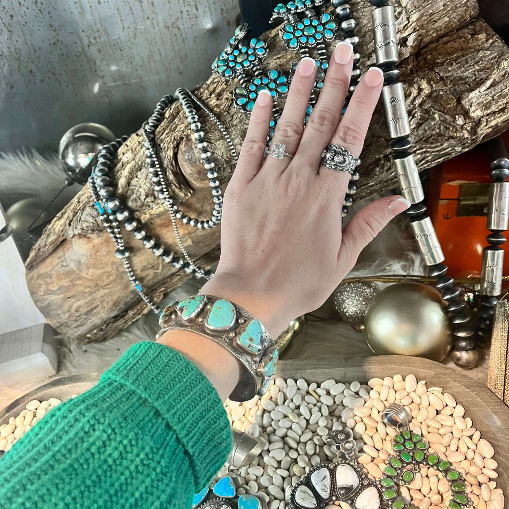 Triangle Seven Stone Wide Kingman Turquoise Cuff Genuine Bracelet1