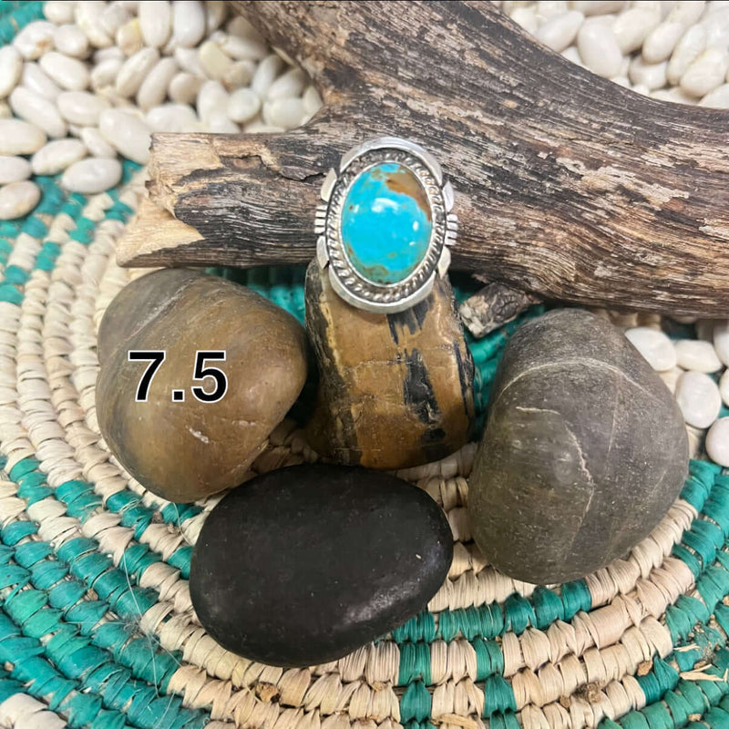 Turquoise Oval Stone Genuine Ring W/ Sterling Detail22