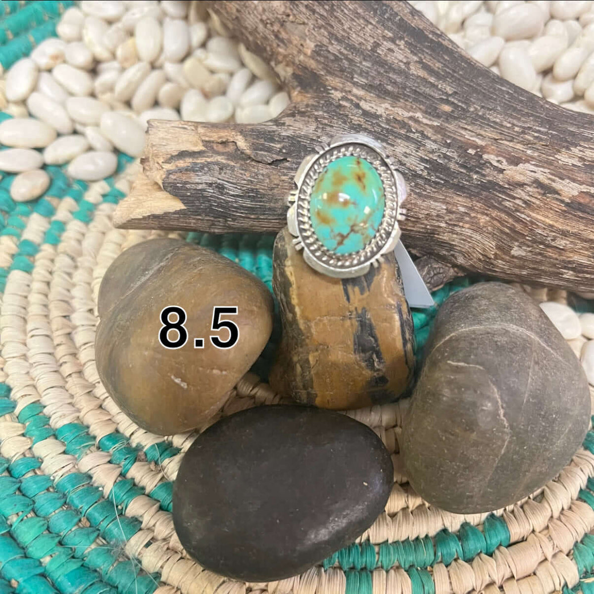 Turquoise Oval Stone Genuine Ring W/ Sterling Detail85