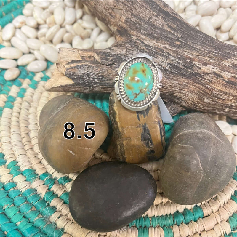 Turquoise Oval Stone Genuine Ring W/ Sterling Detail85