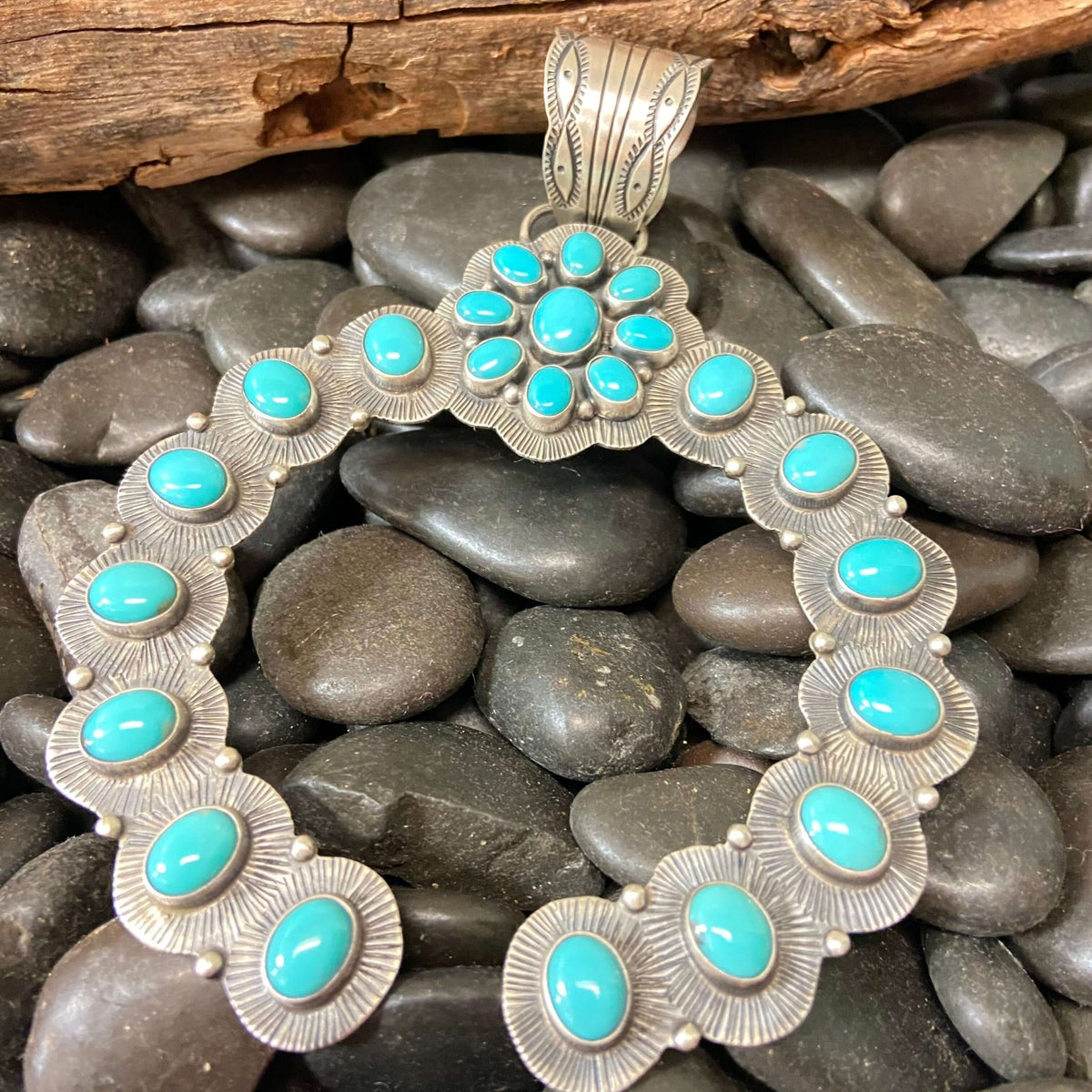 Big Campitos Turquoise Naja Sterling Silver Pendant for Necklace - Country Lace Boutique