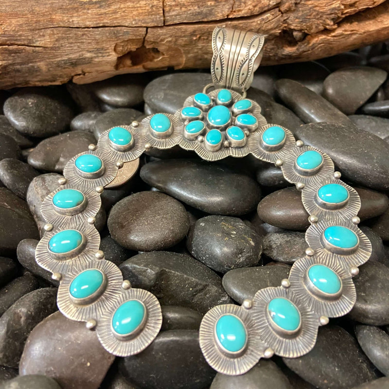 Big Campitos Turquoise Naja Sterling Silver Pendant for Necklace - Country Lace Boutique