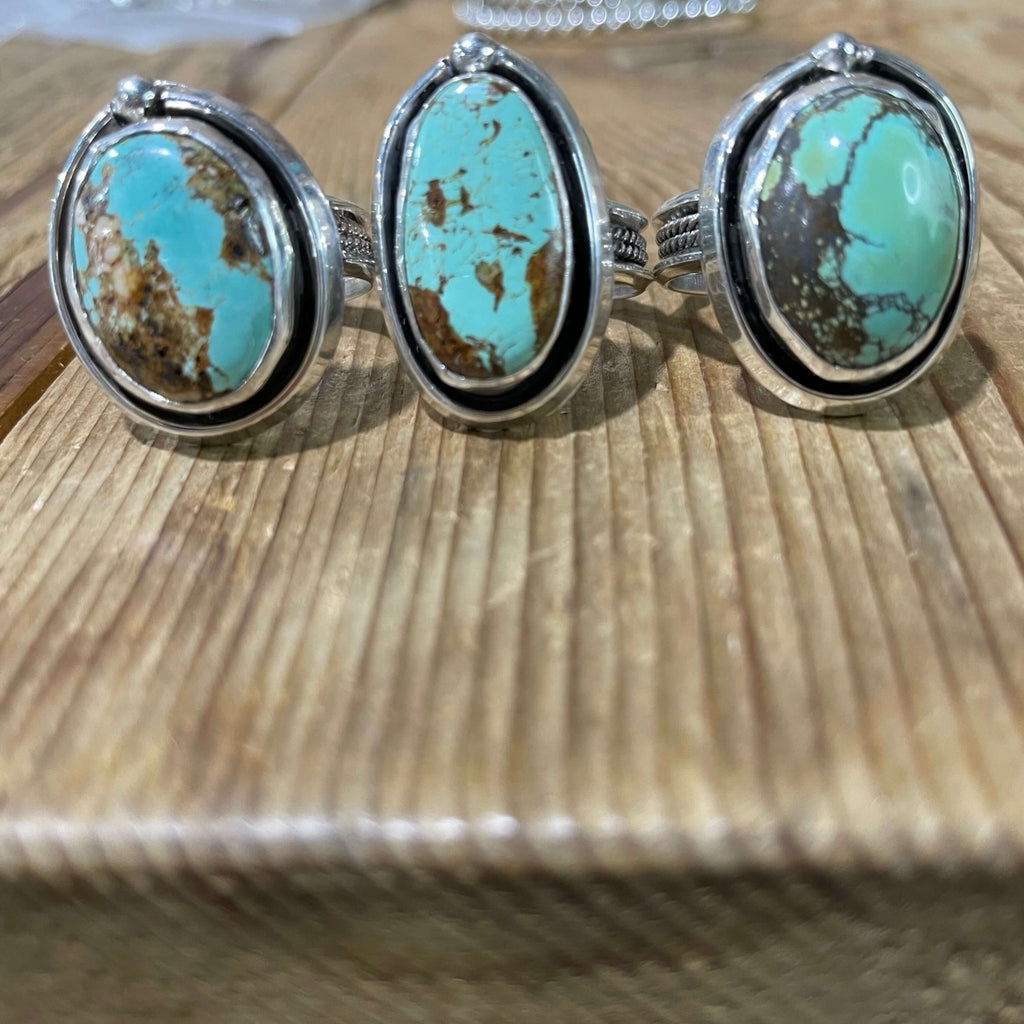 Big Green w/Rope Band Sterling Silver Ring - Country Lace Boutique