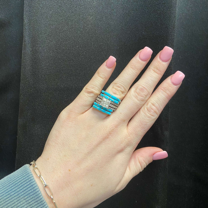 Blue Raised Turquoise 4 Inlay Sterling Silver Stacker Ring - Country Lace Boutique