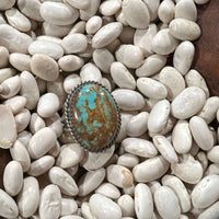 Braided Round Turquoise Oval Double Shank Sterling Silver Ring Size 6.75 - Country Lace Boutique