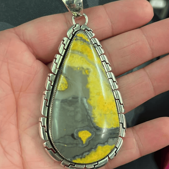 Bumblebee Jasper Yellow Teardrop Sterling Silver Pendant for Necklace - Country Lace Boutique