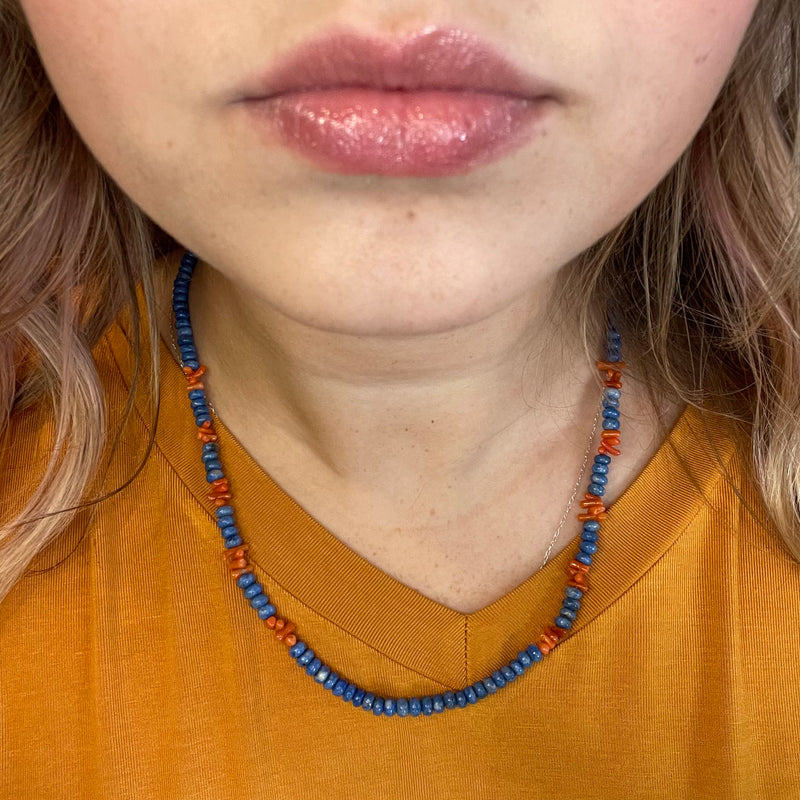 20 inch Lapis and Orange Spiny Genuine Necklace