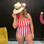 Red Stripe Ruffle One Piece Swimsuit
