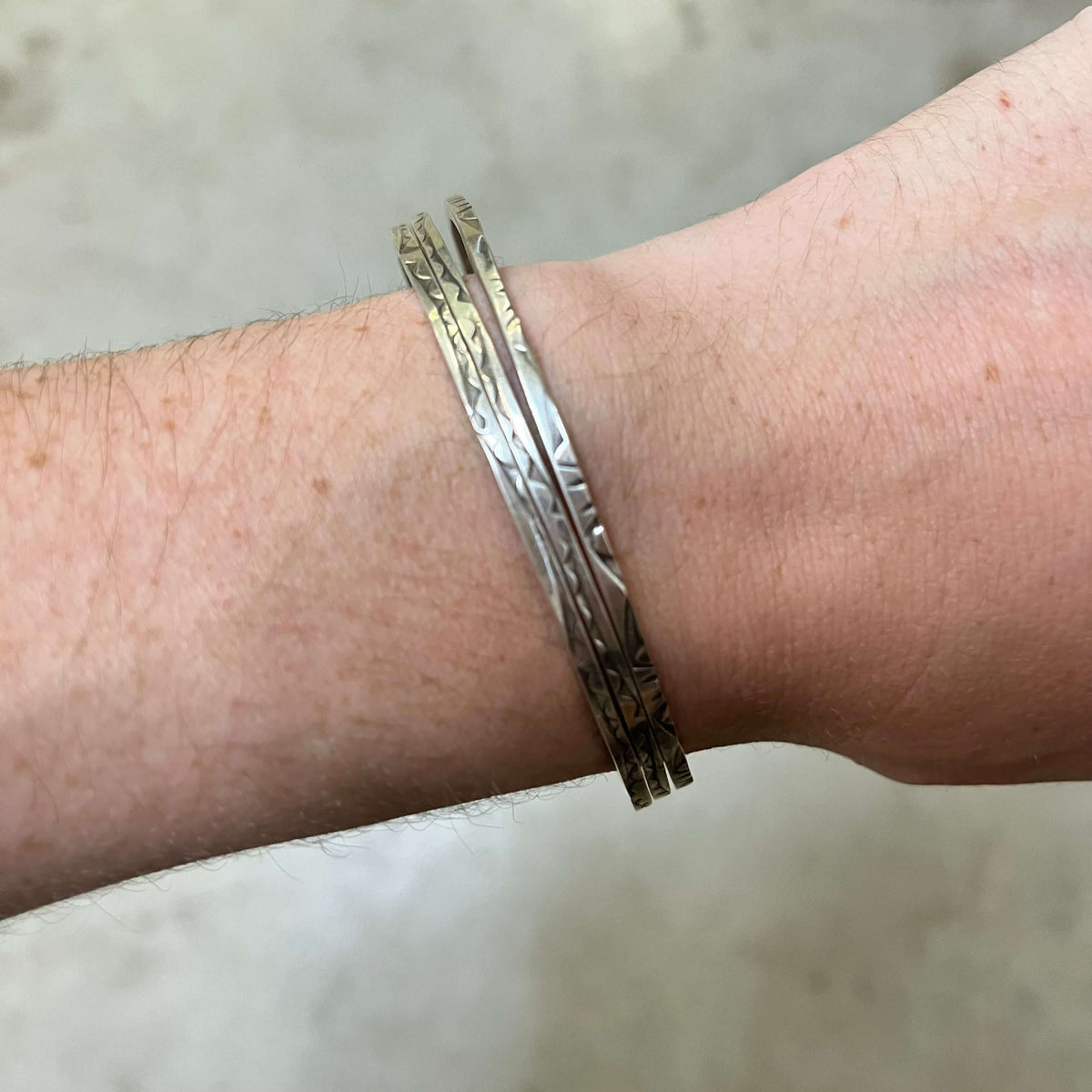 Thin Smooth Edge Stamped Sterling Silver Bangle Bracelet