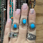 Single Turquoise Stone Genuine Ring W/ Flower Detail