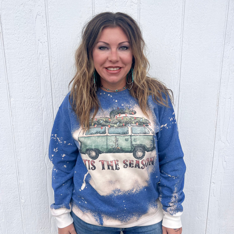 Blue Bleached Tis the Season Christmas Sweatshirt