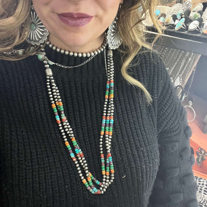 30 inch Multistone 3 Strand Sterling Silver necklace