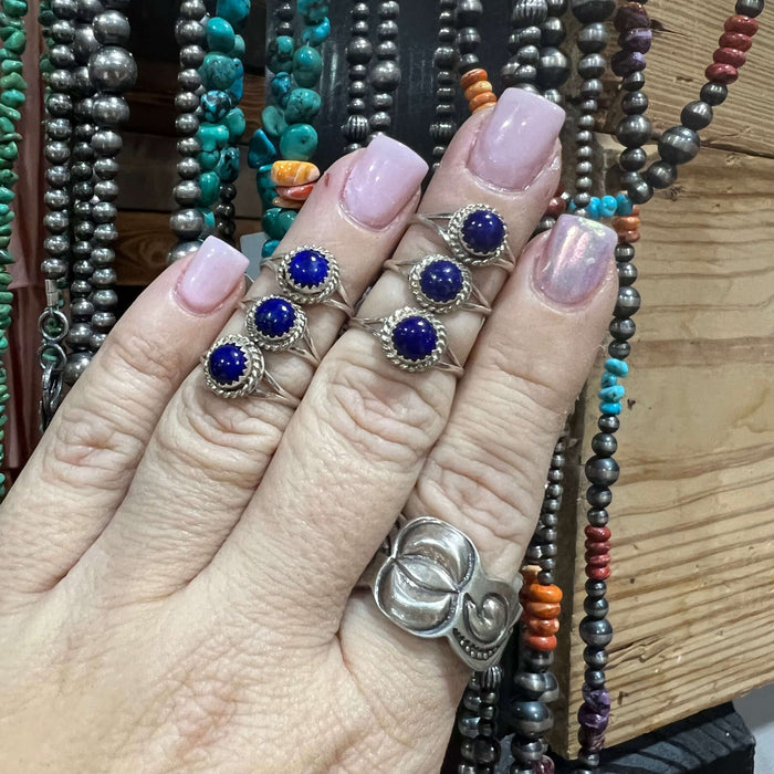 Lapis Round Sterling Silver Ring