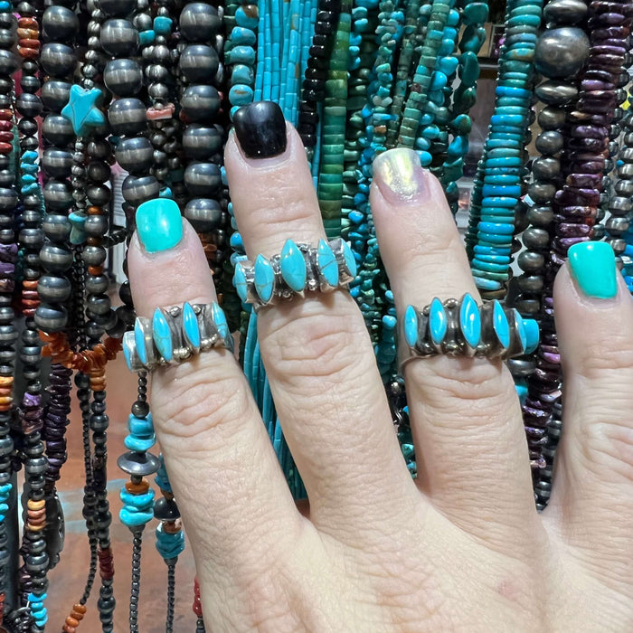 5 Stone Marquis Genuine Turquoise Sterling Silver Ring - Country Lace Boutique
