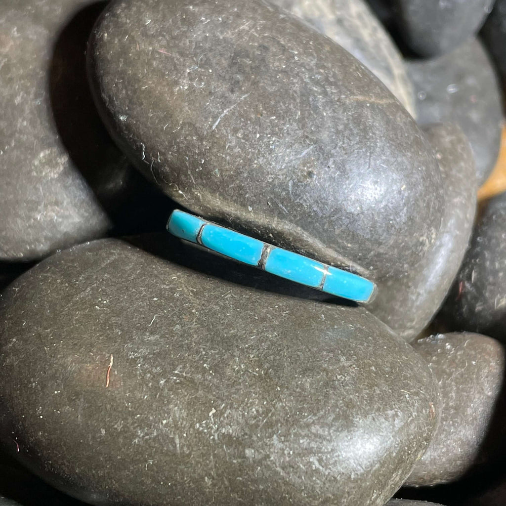 Blue Raised Turquoise 4 Inlay Genuine Sterling Silver Stacker Ring No - Country Lace Boutique