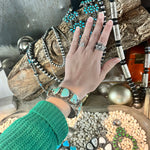 Triangle Seven Stone Wide Kingman Turquoise Cuff Genuine Bracelet