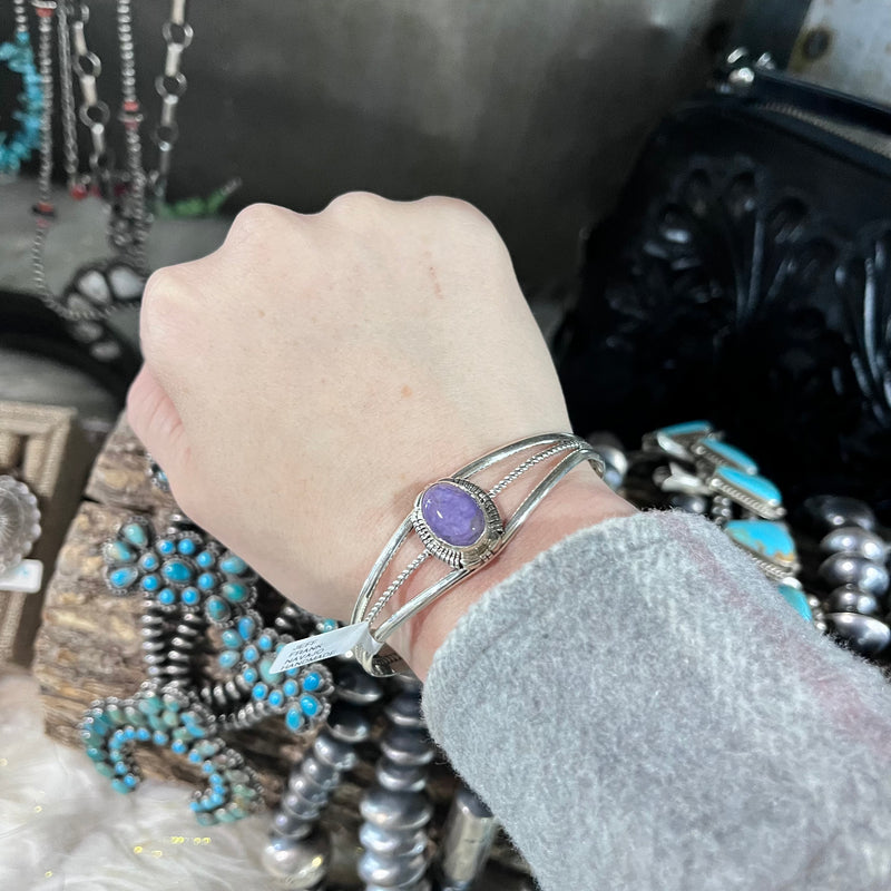 Purple Charoite Genuine Cuff Bracelet