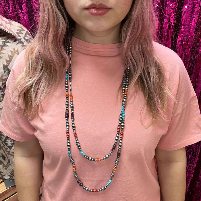 72 inch Spiny, Turquoise Multistone Navajo Pearl Genuine Necklace - Country Lace Boutique