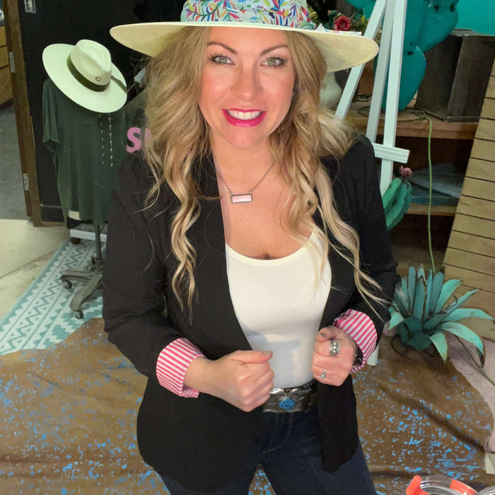 Black Blazer w/ Pink Striped Cuff