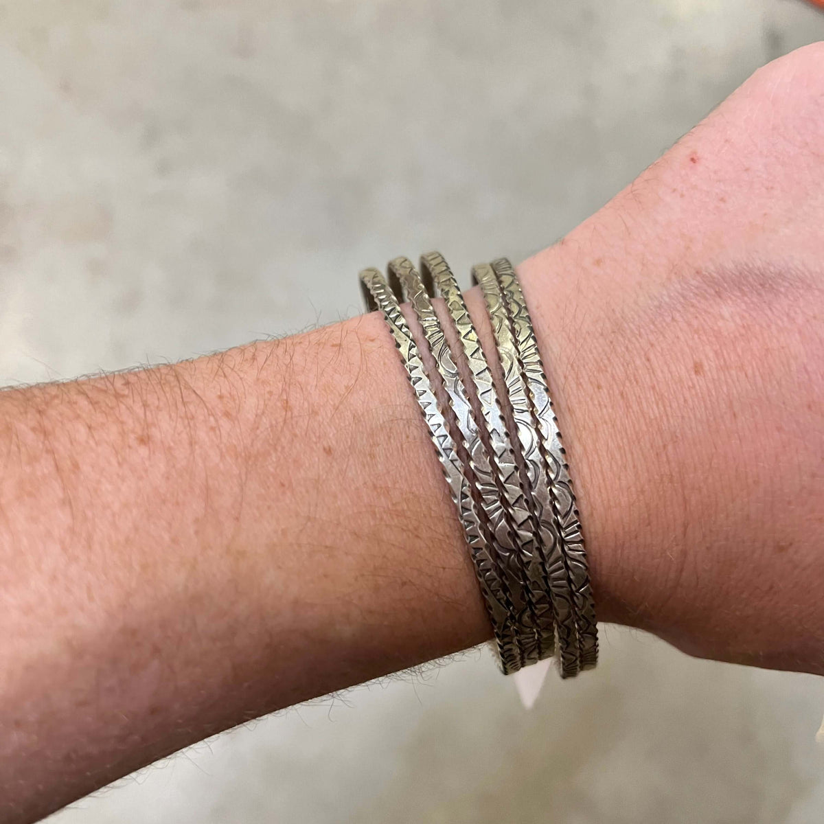 Thin Rough Edge Stamped Sterling Silver Bangle Bracelet