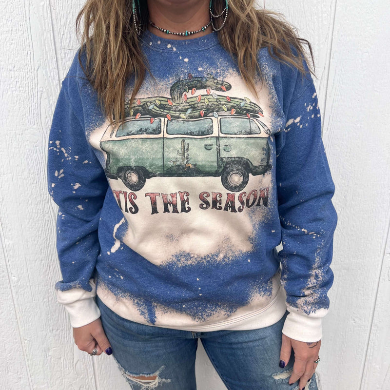 Blue Bleached Tis the Season Christmas Sweatshirt