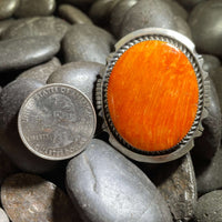 Oval Orange Spiny Sterling Silver Ring Adjustable - Country Lace Boutique