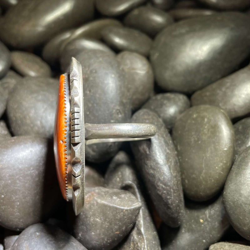Oval Orange Spiny Sterling Silver Ring Adjustable - Country Lace Boutique