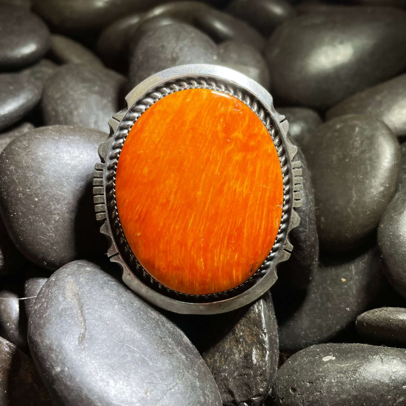 Oval Orange Spiny Sterling Silver Ring Adjustable - Country Lace Boutique