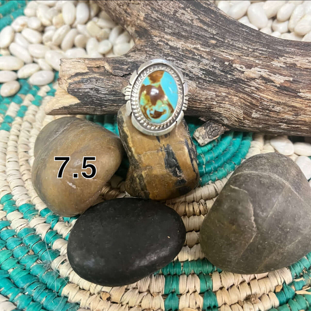 Turquoise Oval Stone Sterling Silver Ring W/ Sterling Detail - Country Lace Boutique